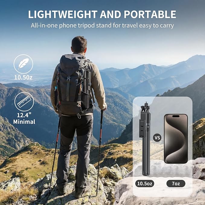 74" Selfie Stick Phone Tripod for iPhone Android Pockte3/4 Insta360 Camera | Extendable Cell Phone Tripod w Wireless Remote, 360° Rotatable Portable Travel Tripod Stand for Video Recording & Vlogging - Image 6