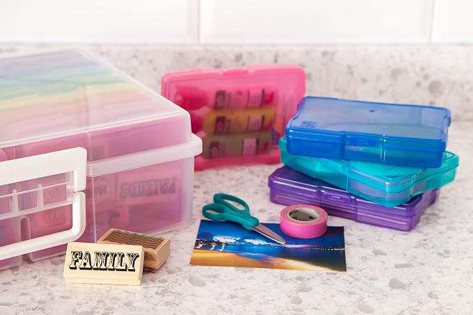 IRIS USA Photo Storage Box |Made in USA| 16 Cases - Clear/Multi | Fits 4" x 6" Pictures / Built-In Handle / Organizing Containers for Tasks, Stickers, Ephemera & Flashcards - Image 8
