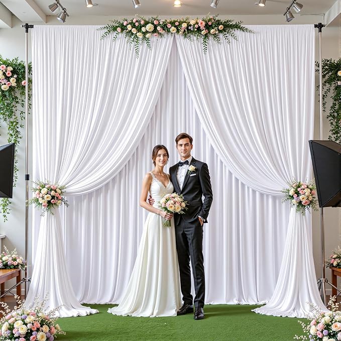 24ftx10ft Wrinkle Free White Backdrop Curtain - 10 Feet Photography Backdrop Drapes, Silky Polyester Back Drop Cloth for Wedding Baby Shower Balloon Arch Background - Image 3