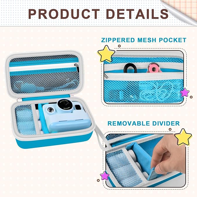 Kids Instant Print Camera Case for DYLANTO for ESOXOFFORE Cameras | Portable Digital Camera Case Organizer for ETIKEZ for YTETCN for DUDUDRAGON with Pocket for Accessories (Box Only)-Navy Blue - Image 5