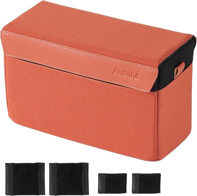 AMBITFUL D1 Cube Camera Insert, Medium/Large Padded Organizer with Dividers for Mirrorless DSLR, Black/Apricot (Orange, M (5.2L)) by Ambitful