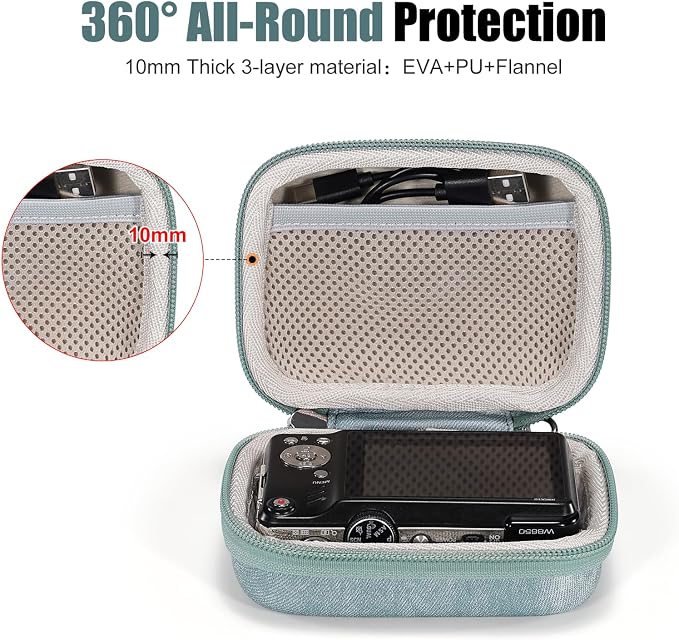 Cwatcun Digital Camera Case, Compact Protective Pouch for Kodak/Canon/Sony | Fits cameras up to 4.9"x3.5"x2.2". 900Dscratch-resistant, water-repellent, 3-layer shockproof sponge, detachable wristband. - Image 5