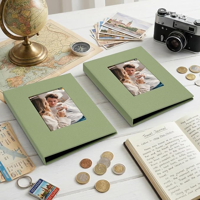 Small 4x6 Photo Album 24 Pockets Linen Cover Light Green 2 Pack | Linen Cover, Front Window, Portable Mini Picture Book, Travel Wedding Memories - Image 6