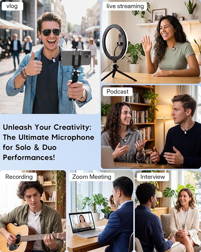 ZealSound Mini Wireless Lavalier Microphone for iPhone iPad Android, Dual Channel Wireless Microphones with Noise Cancellation, Mute & Volume Control, 33H Battery Case, USB-C & Lightning Plug & Play - Image 9