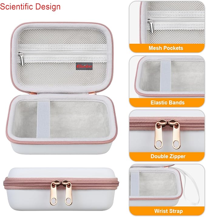 Elonbo Carrying Case for Fujifilm INSTAX Mini Link 3/2/1 Smartphone Printer | Portable Color Instant Photo Printer Hard Travel Protective Bag, Interior Mesh Pocket fits Instant Film Printer Paper, White - Image 4