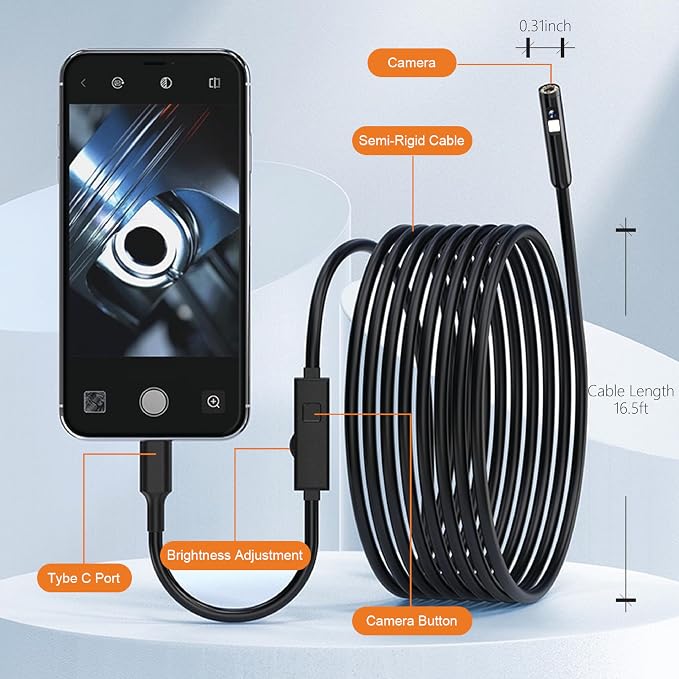 【Dual-Lens BORESCOPE Inspection Camera HD with Light】 Endoscope with Adjustable LED - Compatible with iPhone, Samsung, iPad, iOS & Android - 3.0MP HD, IP67 Waterproof, 16.5ft/5m - Image 8