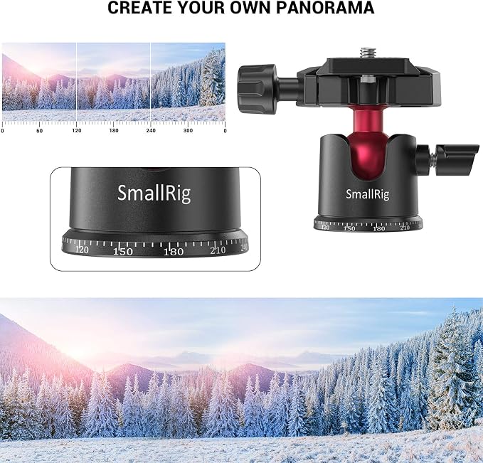 SmallRig Mini Ball Head with 360° Panoramic & Quick Release Plate - BUT2665 | with 1/4" Screw & 3/8" Thread Mount, Metal Ball Joint, Max Load 4.4lbs/2kg, Works for DSLR/for GoPro/Monopod/for Phone - Image 8