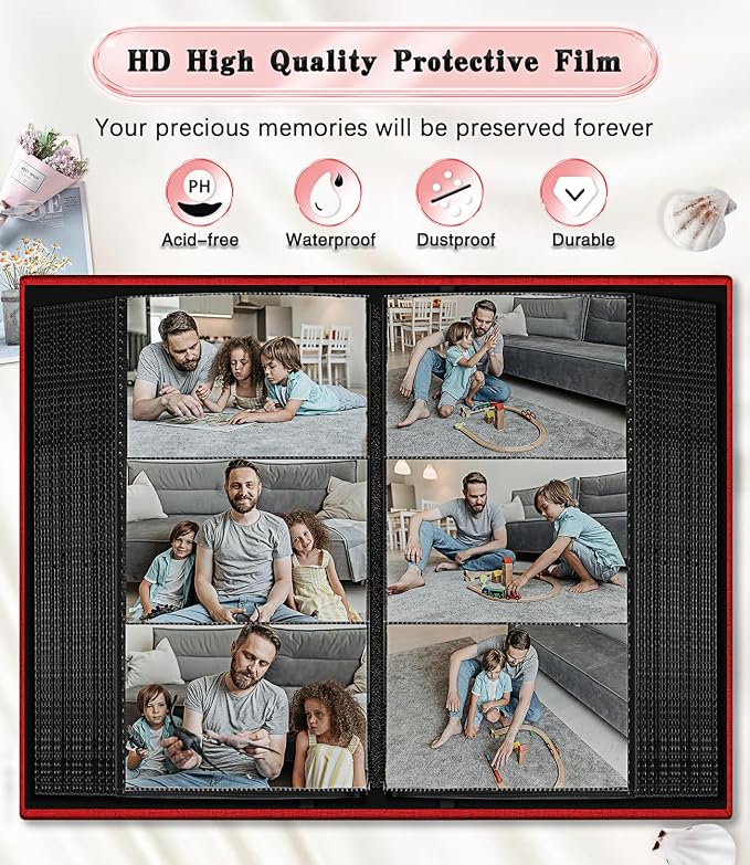 Ejblfe Photo Album 4x6,Linen Cover Slide-in Photo Album Book Can Holds 300 4x6 Photos with 50 Black Sheets for Family,Wedding,Baby and Holiday Pictures (Red) - Image 4