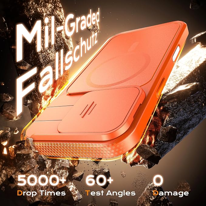 TOCOL for iPhone 16 Pro Max Case with Slide Camera Cover, Kickstand and Camera Control Button, Fit for MagSafe, Rugged Solid Phone Case, Non-Slip, Drop Protection, Orange - Image 2