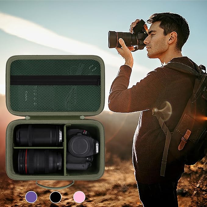khanka Camera Case for Canon EOS Rebel R6 V/T7/T100/T6/R50/R100/R5/R7/R8/R6 Mark II/SL3 DSLR Camera,Travel Carrying Case for Canon EOS Rebel Camera and 18-55mm/18-45mm Lens(Military Green Case) - Image 9