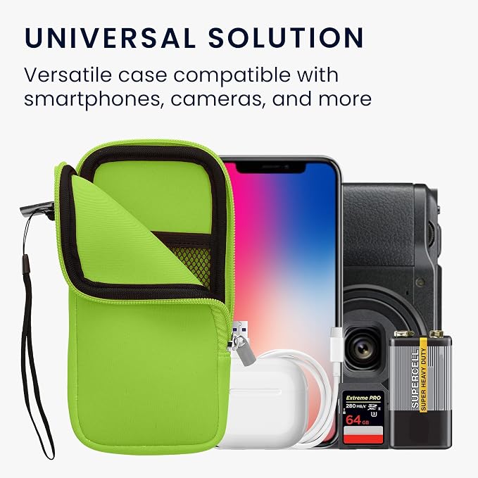 kwmobile Universal Phone Pouch Size XXL - 7" - Neoprene Smartphone Pouch with Zip - Water-Repellent Mobile Phone Case - Sleeve in Neon Green - Image 4
