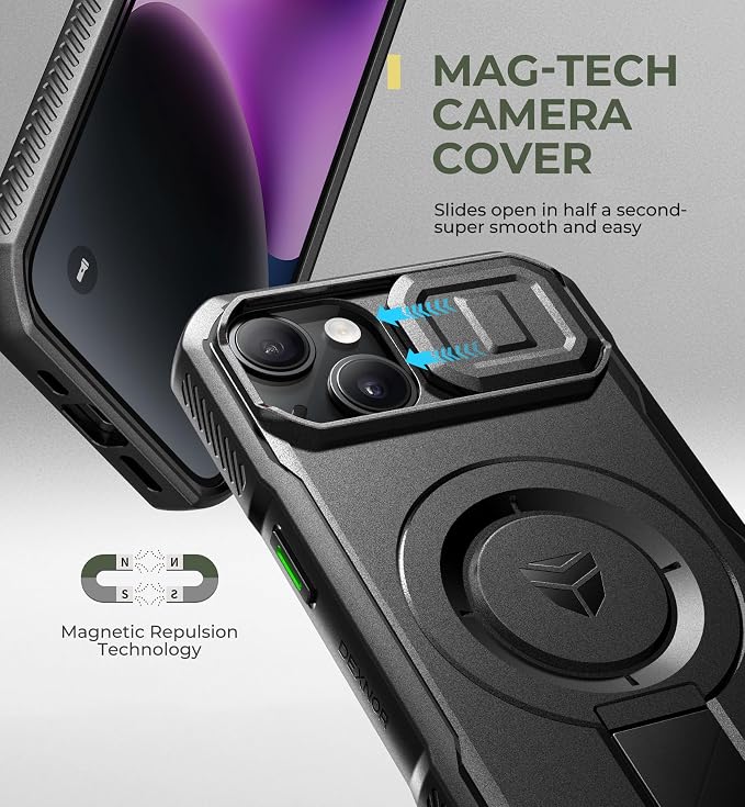 Dexnor for iPhone 13/14 Case with Slide Camera Cover & Adjustable Kickstand, Compatible with MagSafe, Rugged Shockproof Bumper Cases Heavy-Duty Magnetic Protective Cover,6.1 inch,Black - Image 4