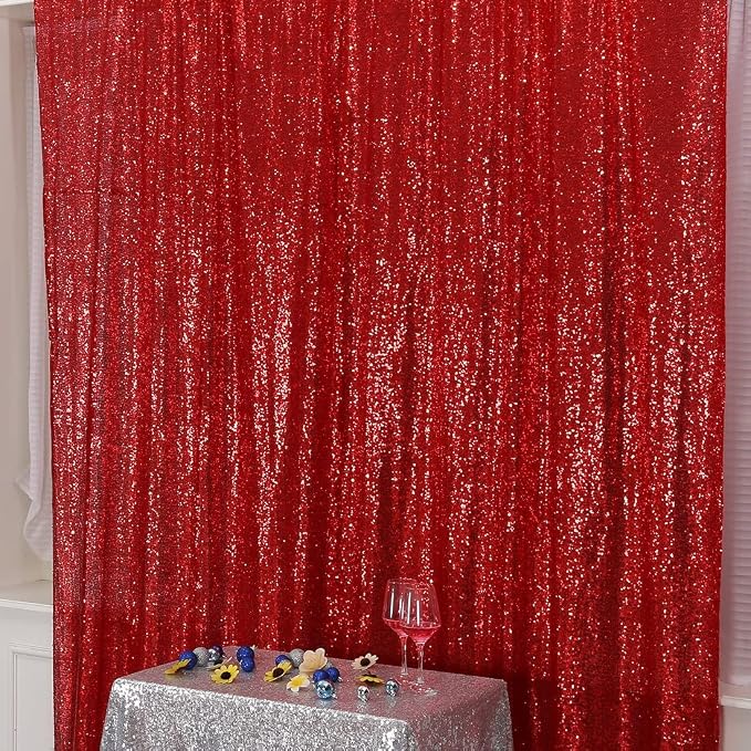 Poise3EHome Red Sequin Backdrop,8FT x 10FT Sequin Photography Backdrop Curtain for Valentines Day Party Decoration - Image 8