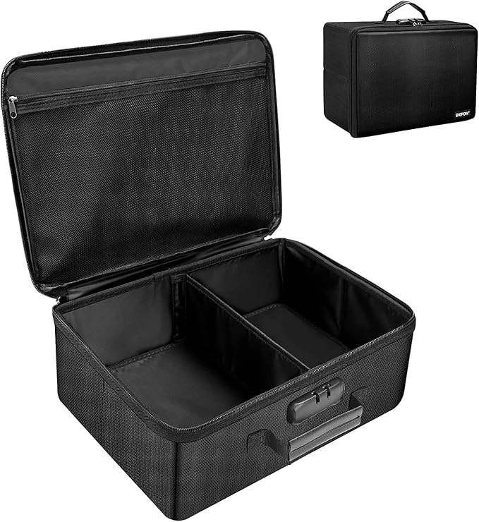 ENGPOW Fireproof Photo Storage Box with Lock,Photo Box Organizer with Divider＆Mesh Bag,Collapsible Portable Photo Storage Containers with Handle for Photos, Picture,Scrapbook,Art,Craft(Box Only) by ENGPOW