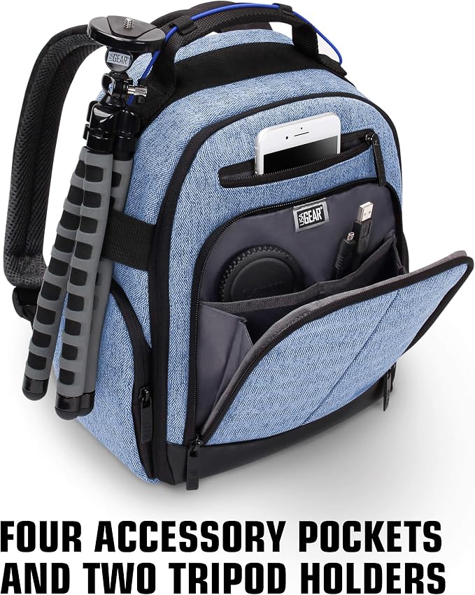 USA Gear Portable Camera Backpack for DSLR with Customizable Accessory Dividers, Weather Resistant Bottom and Comfortable Back Support - Compatible with Canon, Nikon, Sony, Fujifilm, and More (Blue) - Image 7