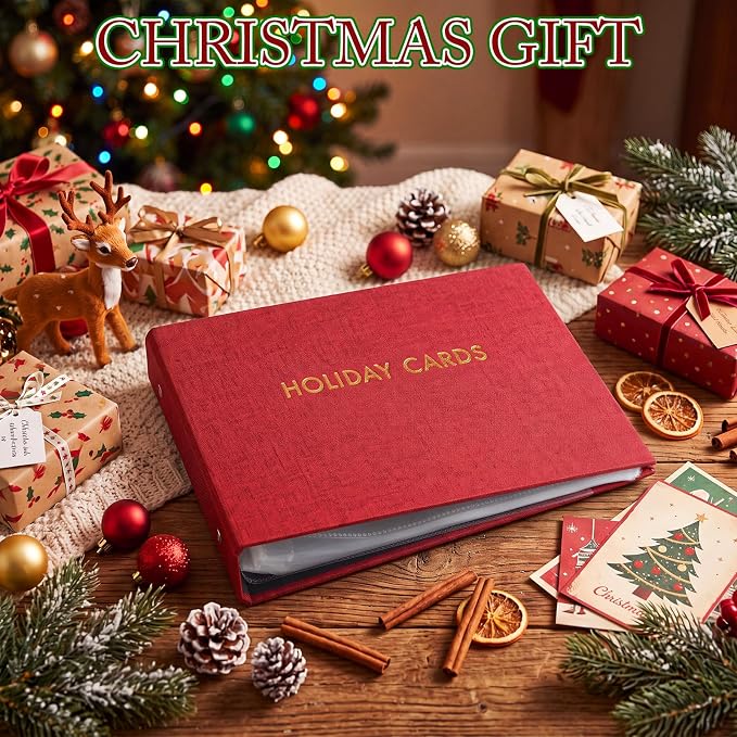 Spiareal Holiday Card Greeting Card Binder Album 6x8, Red | 100 Pages, Clapperboard Movie Design, Photo Holder for Party Wedding, Postcard Storage Organizer, Memory Keepsake Book - Image 5