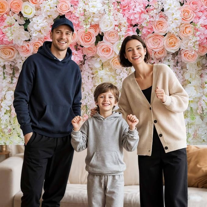 6x4ft Pink Rose Flower Wedding Photography Backdrop Spring Floral Photography Backdrop Valentine's Day Mother's Day Girl Birthday Baby Shower Wedding Bridal Party Banner Photo Booth Props Background - Image 6