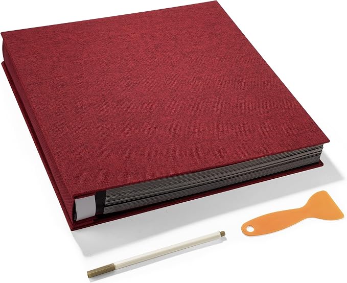 Large Photo Album Self Adhesive 4x6 5x7 3x5 8x10 Scrapbook Magnetic Album DIY Scrap Book Length 13 x Width 12.8 (Inches) 120 Black Sticky Pages Linen Cover DIY Photo Album(Red) by HoneyTolly