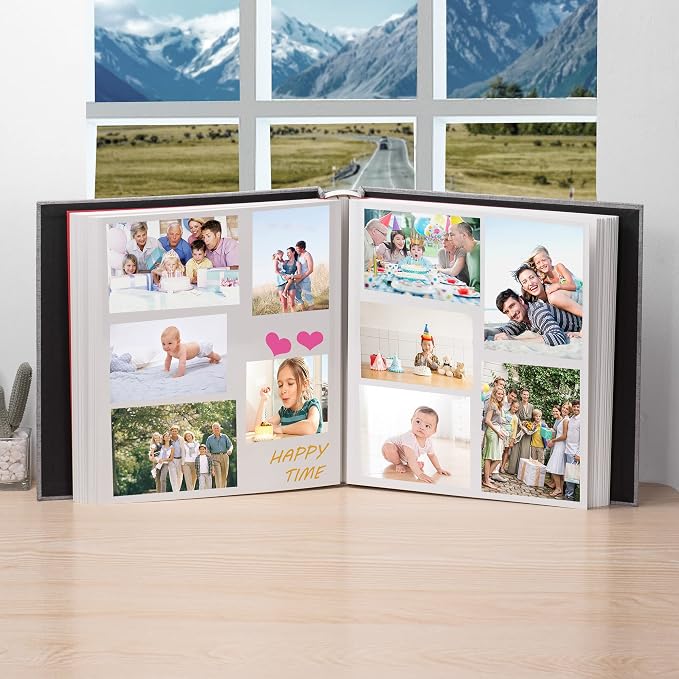 HoneyTolly Large Photo Album Self Adhesive, DIY Scrapbook Album for 600 Photos, 13"x12.6" 120 Pages Linen Cover Memory Book(Grey) - Image 5