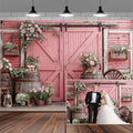 7x5ft Country Wedding Pink Photography Backdrop Rustic Wooden Barn Door Photography Backdrop Farmhouse Flower Western Girl Birthday Baby Shower Wedding Bridal Party Banner Photo Booth Props Background by Mtsxfy
