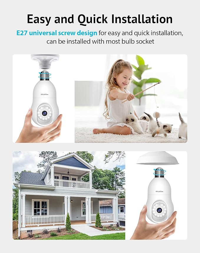 LaView 4MP Bulb Security Camera 2.4GHz,360° 2K Security Cameras Wireless Outdoor Indoor Full Color Day and Night, Motion Detection, Audible Alarm, Easy Installation, Compatible with Alexa - Image 2