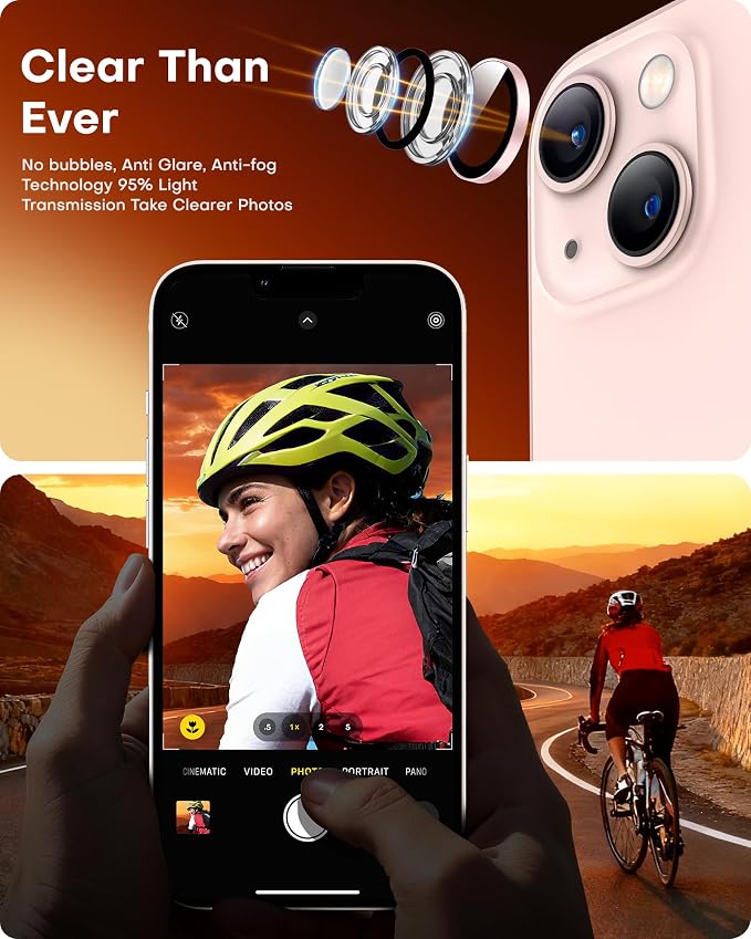 TOCOL Camera Lens Protector for iPhone 13 / iPhone 13 Mini Tempered Glass HD Individual Scratch Resistant Camera Cover Accessories Case Friendly 2 Pack（Light Pink） - Image 5