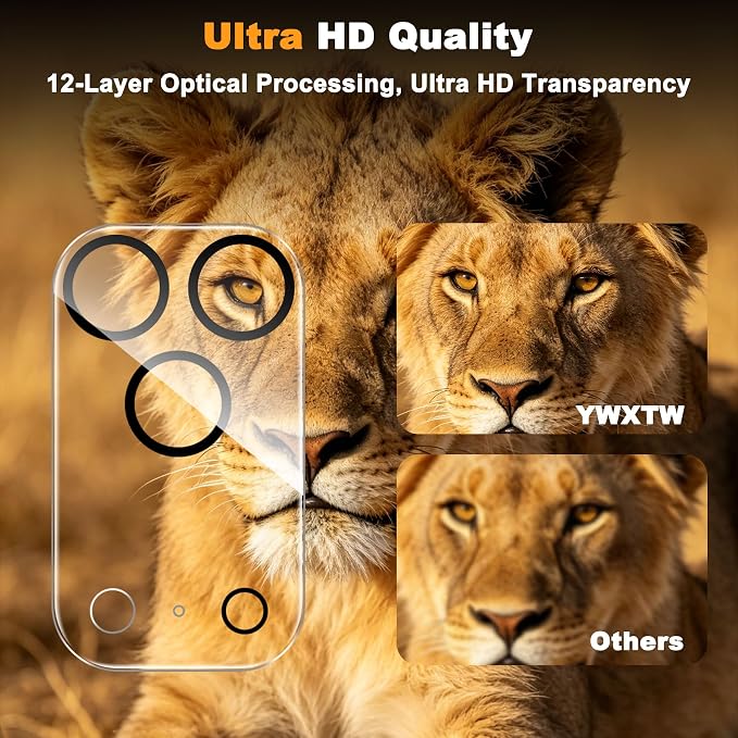 YWXTW 4 Pack Camera Lens Protector Compatible with iPhone 17 Pro (6.3 Inch), Full Coverage Tempered Glass Camera Lens Cover, [Night Shooting Mode] 0 Bubbles Case Friendly, High Definition - Image 4