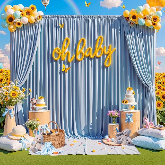 30 ft x 10 ft Wrinkle Free Dusty Blue Backdrop Curtain for Parties, 6 Panels 10ft Polyester Dusty Blue Photo Backdrop Drapes for Graduation Birthday Wedding Party Stage Curtains - Image 2