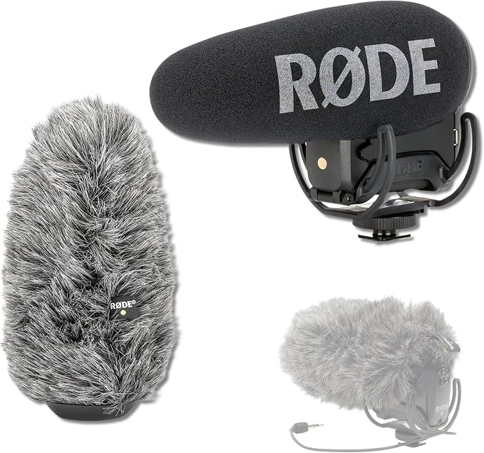 Rode VideoMic Pro+ On-Camera Shotgun Microphone Bundle with DeadCat VMP+ Artificial Fur Wind Shield — Safety Channel Supercardioid Camera-Mount Mic for Filmmaking, Vlogging, Documentary, Weddings by StreamEye
