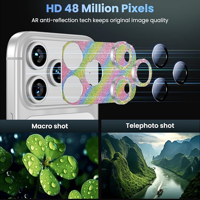 Uyiton for iPhone 17 Pro Camera Lens Protector - Metal Camera Protector | Not Easy to Break, Strong Adsorption, Case-Friendly, Metal 9H Sapphire Glass Rear Camera Screen Cover, Glitter Colorful - Image 3