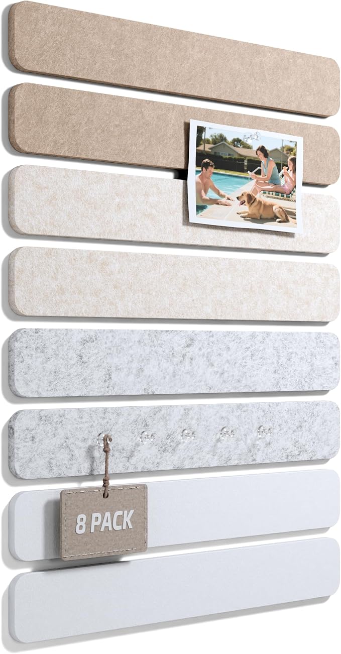 Fluxynara 13" x 2" Felt Wall Panels, Stone Beige | 8-Pack Includes 50 Push Pins and Adhesive Tabs for Photos, Notes and Decor in Bedroom Doors, Home Office or Studios by FLUXYNARA