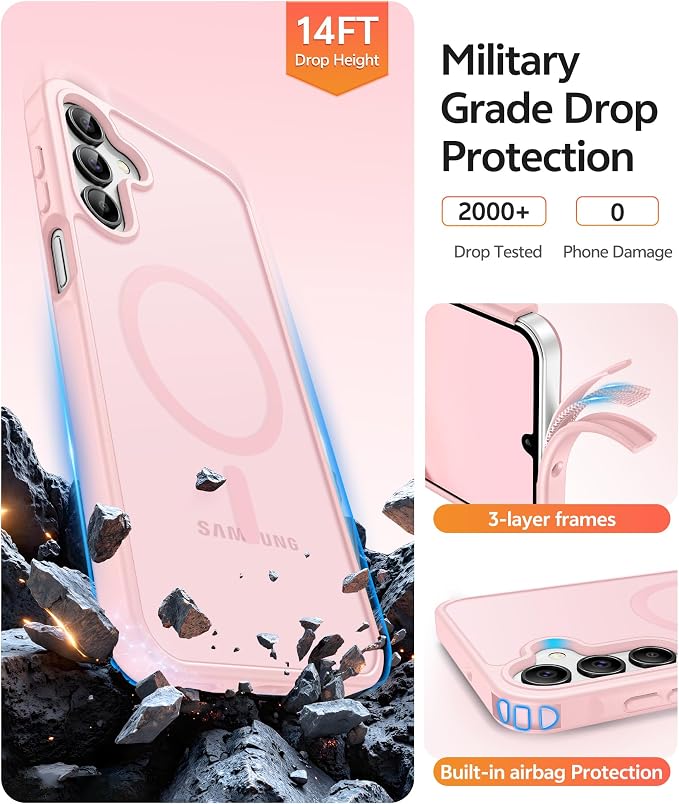 FNTCASE for Galaxy A15 5G Phone Case, Screen Protector, Light Pink | Translucent Matte Magnetic Back, 14FT Military Grade Drop Protection, Shockproof Protective, for Samsung A 15 Cover - Image 5