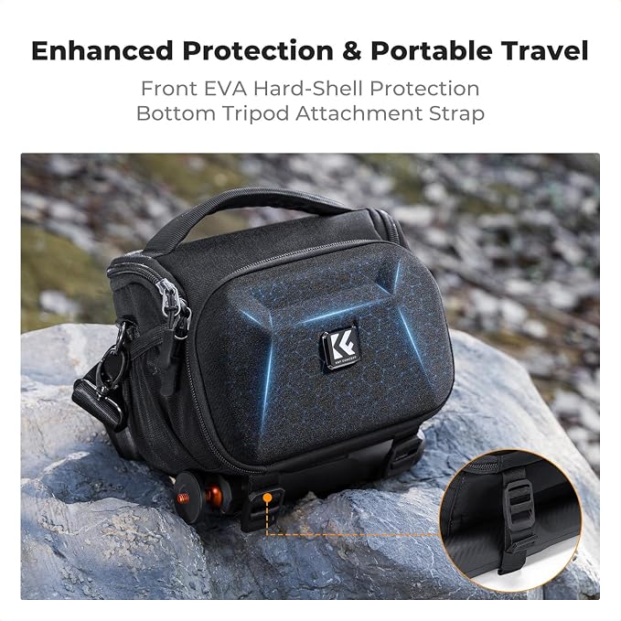 K&F CONCEPT Camera Shoulder Bag, Hardshell Camera Case with Tripod Holder | EVA Hardshell, Foam Padded, Double-Zip Access, Efficient Storage, Street & Travel, Men & Women, 1 Camera+1 Lens Compact, BS15 - Image 4