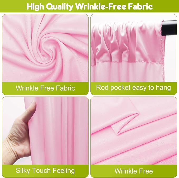 Pink Backdrop Curtain for Wedding Parties Backdrop Drapes 10x8FT | Wrinkle Free Polyester Curtain Backdrop Draping Fabric for Backdrop Photoshoot Birthday Party Background,2 Panel 5x8FT - Image 3