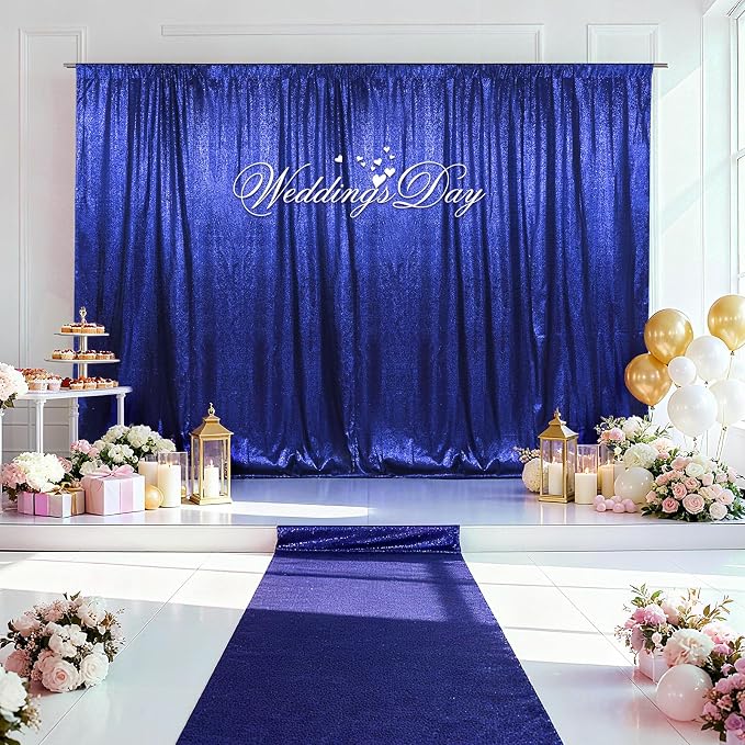 SquarePie 10x10ft Navy Blue Sequin Backdrop, High Density Non-Transparent Glitter Curtain for Photography, Birthday, Wedding Party Decorations, Thick Solid Background with 4" Rod Pocket, 1 Panel - Image 3
