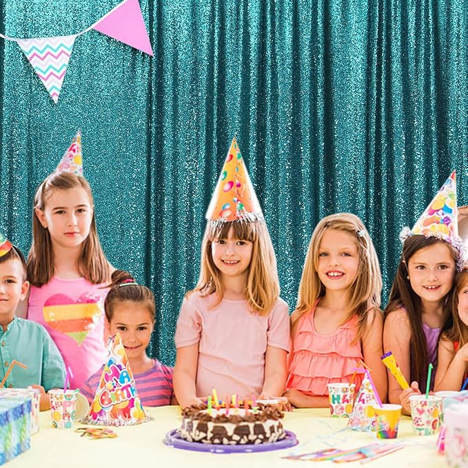 SquarePie 8x10ft Teal Sequin Backdrop, High Density Non-Transparent Glitter Curtain for Photography, Birthday, Wedding Party Decorations, Thick Solid Background with 4" Rod Pocket, 1 Panel - Image 6