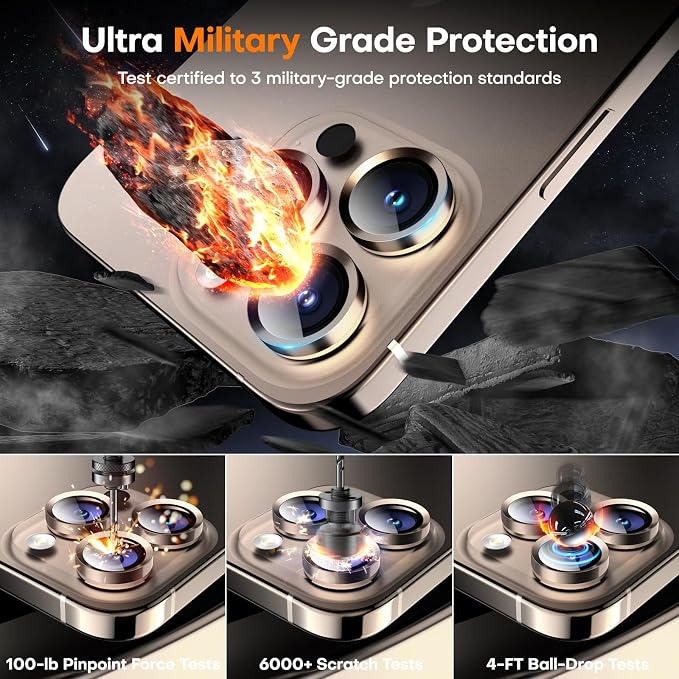 Camera Lens Protector for iPhone 16 Pro Max/16 Pro- Desert Titanium | 9H Tempered Glass, Metal Individual Camera Cover, Accessories, Anti-drop, Case Friendly, HD Clear, Anti-Scratch - Image 4