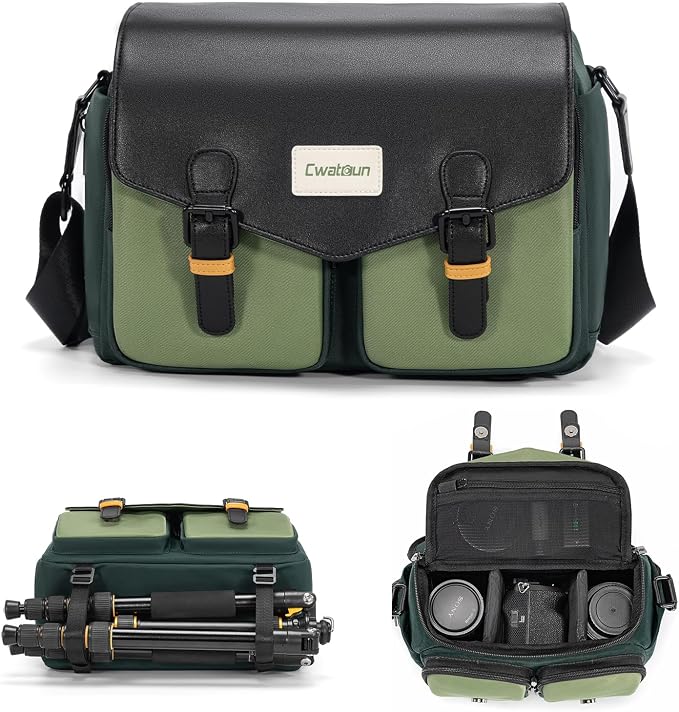 Cwatcun Midi Camera Sling Bag, Waterproof Crossbody Case with Tripod Holder | Camera/Photography Shoulder Messenger Bag for Canon, Nikon, Sony, Fuji DSLR/SLR/Mirrorless Camera, LensFits 1DSLR+2lenses. by FocusonCameraBag
