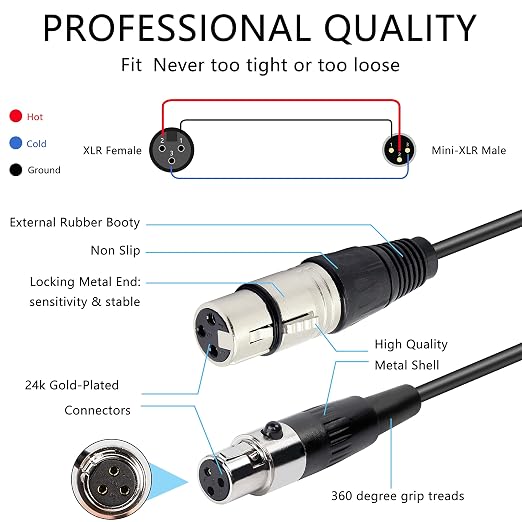 XMSJSIY Mini Female XLR to XLR Female Audio Cable Adapter 3 Pin XLR | to Mini 3 Pin XLR Microphone Cable Wire for Lavalier Mic Camera-1 Pcs (Mini XLR Female to XLR Female) - Image 3