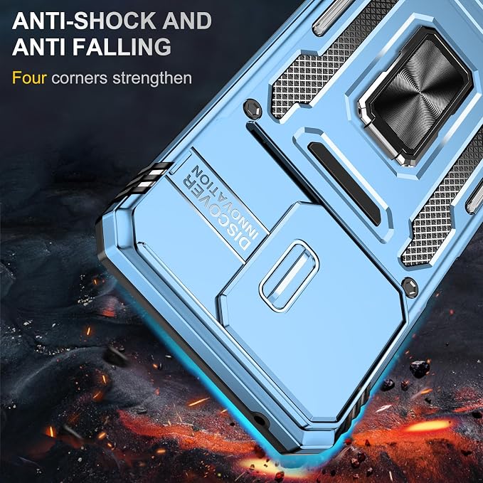 for Moto G 2025 Case with Screen Protector and with Camera Cover, 360°Military Grade Rotatable Kickstand (Heavy Duty) Shockproof Protective, Case for Moto G 2025 Light Blue - Image 3