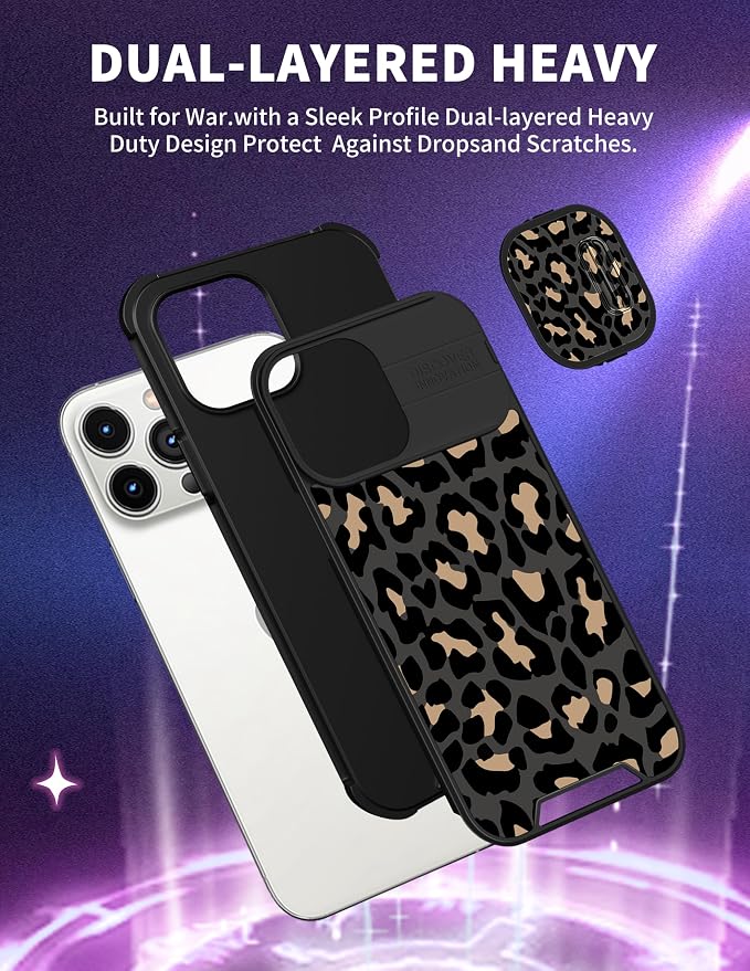 Case for iPhone 12 Pro Max Black Luxury Phone Cover | 2in1, Leopard, for Women Girls, Cheetah Animal Print, Design, with Slide Camera Cover, Protective, Pattern, Cute Cases, 6.7'' - Image 5