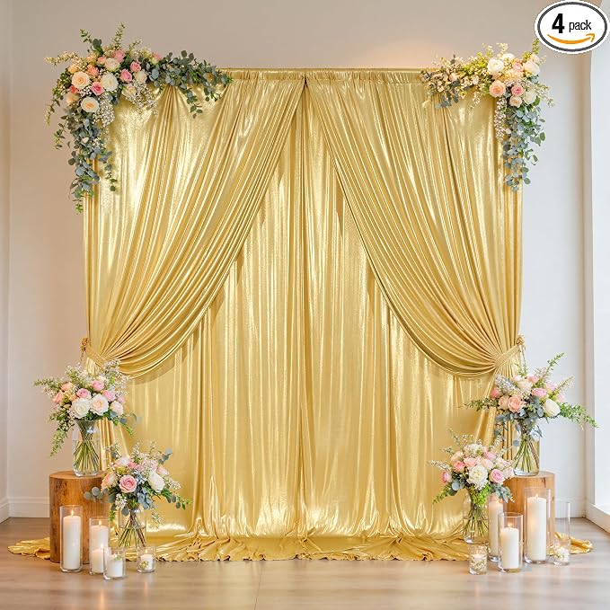 Outpain Thick 20 ft x 10 ft Gold Sequin Backdrop Curtain for Parties, Wrinkle Free Glitter Photo Backdrop Drapes 4 Panels 5x10ft Gold Back Drop Cloth for Wedding Christmas Photography Background by Outpain