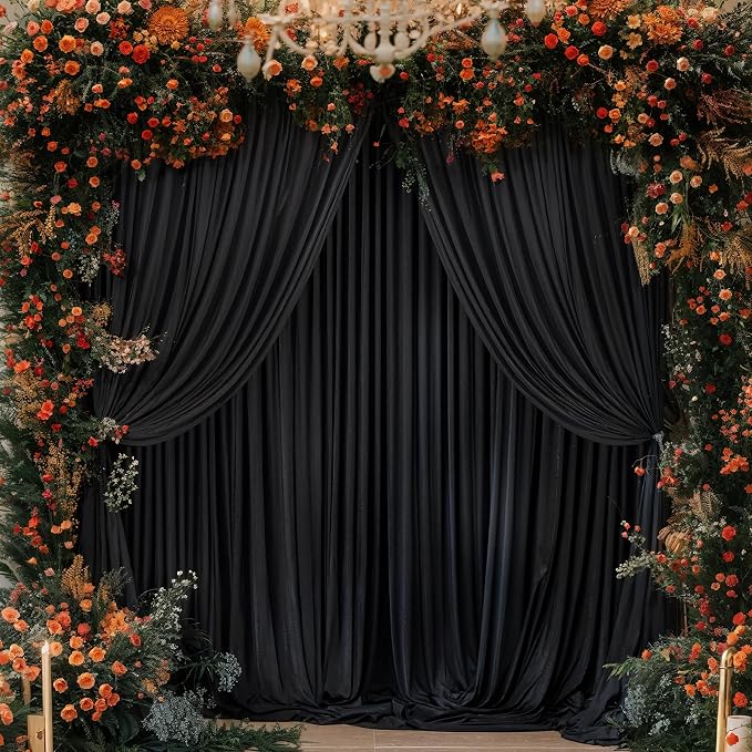 Black Backdrop Curtain 10 Panels-Wrinkle-Free Black Curtains Polyester Photography Drapes for Wedding Birthday Party Photo Background Backdrop Stand- 10FTX40FT - Image 3