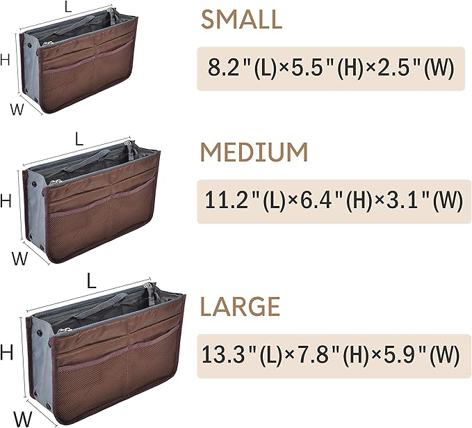 Vercord Purse Organizer Insert for Handbags Bag Organizers Inside Tote Pocketbook Women Nurse Nylon 13 Pockets Coffee Small - Image 3