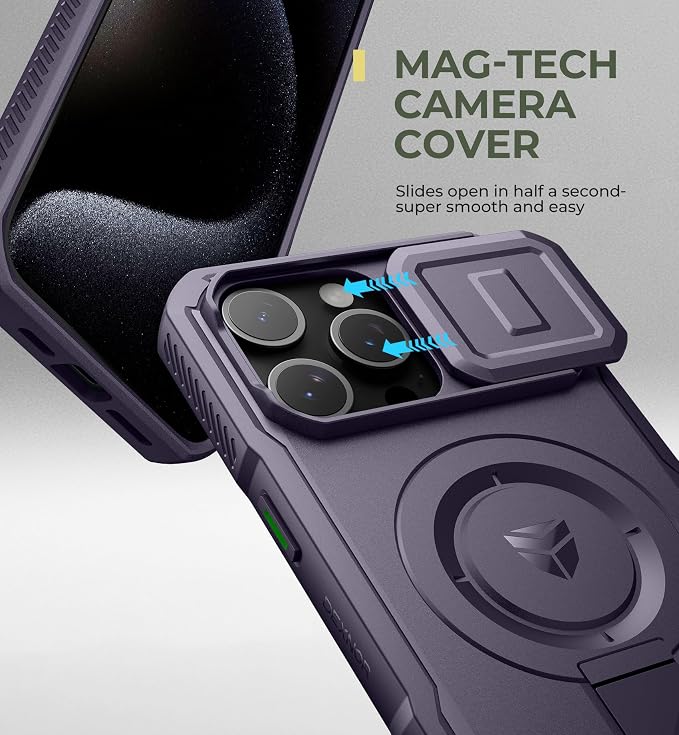 Dexnor for iPhone 15 Pro Max Case with Slide Camera Cover & Adjustable Kickstand, Compatible with MagSafe, Rugged Shockproof Bumper Cases Heavy-Duty Magnetic Protective Cover,6.7 inch,Phantom Purple - Image 4