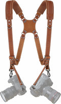 Padwa Lifestyle Tan Dual Camera Harness Strap with Padded for Two Cameras - Dual Shoulder Full Grain Leather Harness,Multi Camera Gear for DSLR/SLR Strap,Double Camera Harness for Photographers by PadwaLifestyleCameraStrap