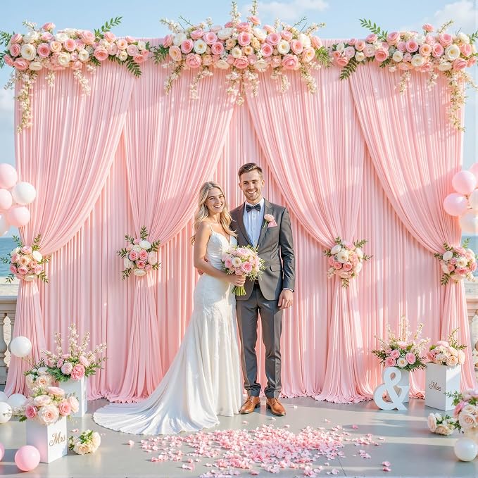 10 Panels Blush Pink Backdrop Curtain for Parties Wedding Wrinkle Free Pink Photo Curtains Backdrop Drapes Fabric Decoration for Baby Shower Birthday Party 50ft(W) x 10ft(H) - Image 2