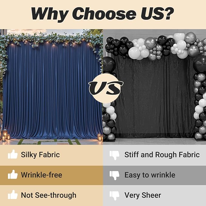 40ftx10ft Wrinkle Free Navy Blue Backdrop Curtain - 10 Feet Photography Backdrop Drapes, Silky Polyester Back Drop Cloth for Wedding Baby Shower Balloon Arch Background - Image 7