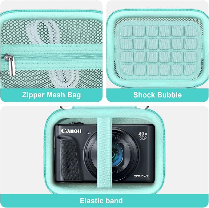 Carrying Case for Canon PowerShot SX740 HS, SX730 HS Camera, Green | SX720 HS, SX620 HS, G7 X Mark III, G7 X Mark II Digital Camera, Storage Holder Travel Bag with Mesh Pocket for Battery Pack - Image 4
