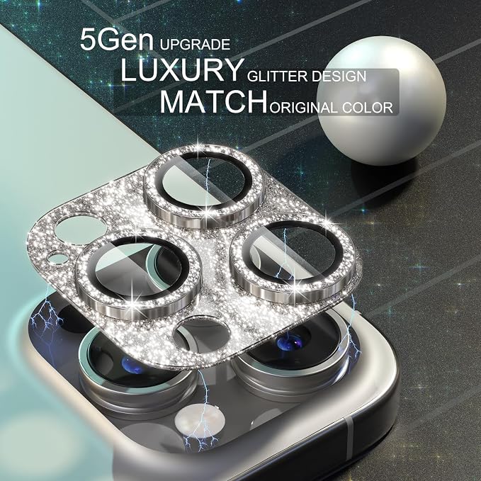 Choiche for iPhone 15 Pro/iPhone 15 Pro Max Camera Lens Protector | Bling Camera Cover with 9H Tempered Glass Lens Screen Protector Metal Ring Decoration Accessories (Glitter-Titanium Natural) - Image 3